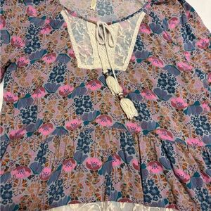 Matilda Jane Pink & Blue Floral Lace-Tie Boho top